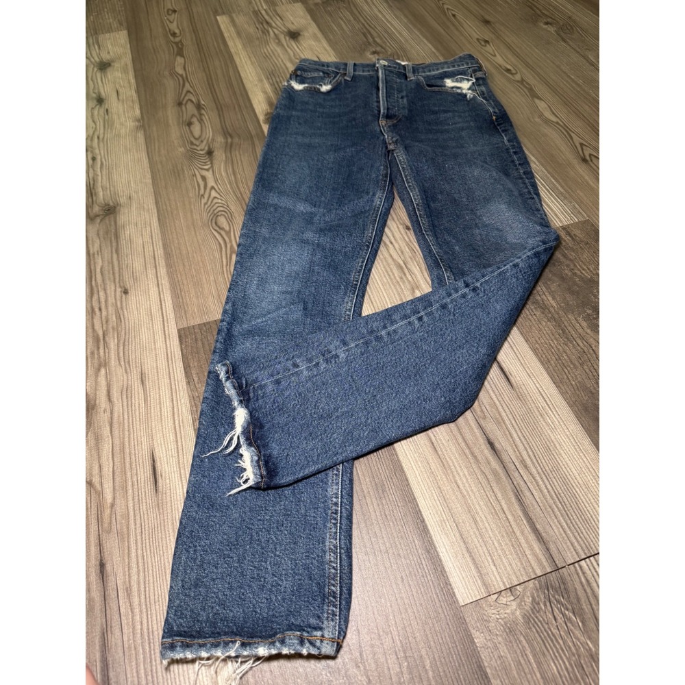 AGOLDE Womens High Rise Straight Leg Distressed Raw Hem Blue Jeans Size 25